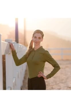 Langarmpoloshirt Deloran Tech Für Damen -Reiter Geschäft langarmpoloshirt deloran tech f r damen winter olive 4 LTbqJ1t2 5