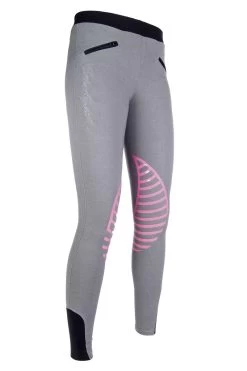 Silikonkniebesatzreitleggings Starlight Für Damen, Hellgrau-pink, 44